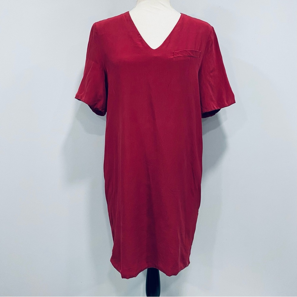 Alexander Wang 6 Red Pullover 100% Silk Mini Shift Shirt Dress Classy Designer